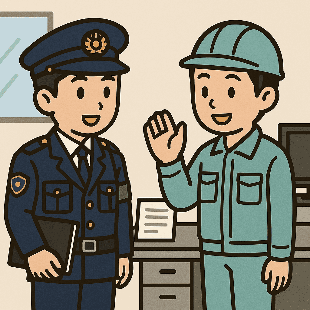 A policemen and a worker